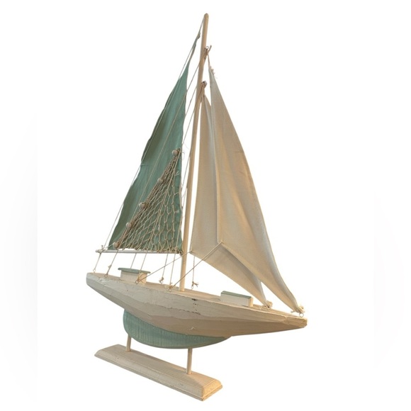 Vintage-Style Rustic Sailing Boat Model - Wooden Yacht with Fabric Sails - NWOT - Picture 7 of 8